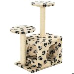 Arbre à chat griffoir grattoir niche jouet animaux peluché en sisal 60 cm beige motif Arbre à chat griffoir grattoir niche jouet animaux peluché en sisal 60 cm beige motif