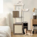 Arbre � chat multi - niveaux 155 cm costway poteau et tapis � griffer en sisal mauble bac � liti�re cach� ...