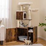 Arbre � chat multi - niveaux 155 cm costway poteau et tapis � griffer en sisal mauble bac � liti�re cach� ...