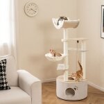 Arbre � chat multi - niveaux en bois 141cm costway condo perchoir hamac poteaux � griffer balle suspendue ...