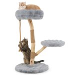 Arbre � chat multi - niveaux en bois costway 50 x 90 cm perchoir poteaux � gratter en jute corde en jute ...
