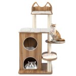 Arbre � chat multi - niveaux en bois costway niche poteaux en sisal plateformes coussins amovibles lavables ...