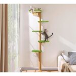 Arbre � chat mural en bois - suteo - 210 cm - 5 �tages - vert en peluche - hauteur r�glable - bois et ...