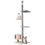 Arbre � chat du sol au plafond costway r�glable h 236 - 271 cm perchoir condo poteaux � griffer plateformes ...
