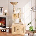 Arbre � chat tour � chat de 170 cm avec bac � liti�re grand niche avec station alimentaire rangement ...