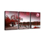 Arbre rouge toile tableau nature arbre vie affiche chambre adulte cadre tableau deco poster mural noir ...