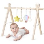 Arche d�veil bois avec 4 jouets lionelo anis - montessori - sensorielle - jouets amovibles