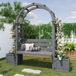 Arche de jardin en bois massif avec 2 jardini�res et banc int�gr� pergola pour rosiers et cl�matites ...