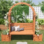 Arche de jardin en bois massif avec 2 jardini�res et banc int�gr� pergola pour rosiers et cl�matites ...