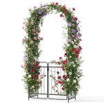Arche de jardin m�tallique avec 2 treillis grimpants 102x495x223 cm costway - portail verrouillable - ...