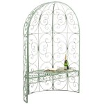 Arche à rosier - rosie - demi pavillon - vert antique - métal - avec banc intégré Arche à rosier - rosie - demi pavillon - vert antique - métal - avec banc intégré