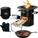 Arebos - four - fus�e po�le � griller en fonte - rocket stove - barbecue de camping noir