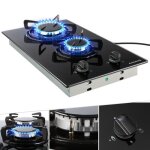 Arebos plaque de cuisson  gaz 2 brleurs verre tremp gaz naturel & propane scurit ce