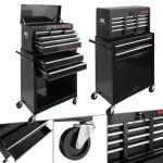 Arebos servante d?atelier 9 tiroirs coffre  outils mobile verrouillable acier robuste roues avec frein ...