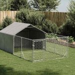 Argent niche pour chien cage polyvalente enclos dext�rieur 4x2x15 m acier galvanis� a372