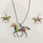 Argenté - parure pendentif cheval licorne coloré ensemble bijoux collier boucles doreilles cadeau femme ... Argenté - parure pendentif cheval licorne coloré ensemble bijoux collier boucles doreilles cadeau femme ...