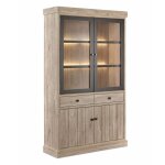 Argentier 4 portes dont 2 vitr�es et 2 tiroirs avec �clairage leds aspect bois finition beach oak - rolya ...
