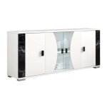 Ariane - buffet 4 portes blanc eclairage led intgr avec dcor latral aspect marbre noir