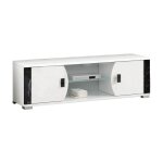 Ariane - meuble tv 2 portes et 2 niches blanc avec d�cor lat�ral aspect marbre noir