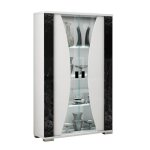 Ariane - vitrine 2 portes blanc eclairage led int�gr� avec d�cor lat�ral aspect marbre noir