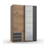 Calicosy - armoire 2 portes coulissantes dont 1 miroir - l135 cm - gris anthracite - gris anthracite Calicosy - armoire 2 portes coulissantes dont 1 miroir - l135 cm - gris anthracite - gris anthracite