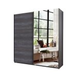Calicosy - armoire 2 portes coulissantes dont 1 miroir - l180 cm - gris Calicosy - armoire 2 portes coulissantes dont 1 miroir - l180 cm - gris