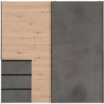 Armoire 2 portes coulissantes 3 tiroirs chne bton gris 200 cm - thor