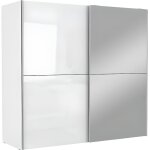 Armoire 2 portes coulissantes 5 tablettes blanc brillant miroir - jeik