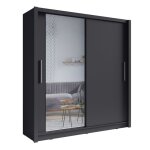 Armoire 2 portes coulissantes avec miroir 155 cm - gris graphite - collection ozzula Armoire 2 portes coulissantes avec miroir 155 cm - gris graphite - collection ozzula