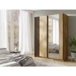 Armoire 2 portes coulissantes - avec miroir - l150 cm ? coloris : naturel et noir - calela