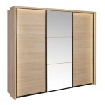 Armoire 3 portes coulissantes avec miroir et leds aspect bois et noir - ludy