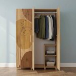 Armoire 3 portes dans la maison en bois noble ch�ne marron 48x120 cm