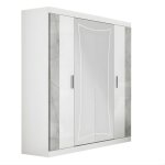 Armoire 4 portes avec 2 portes miroir centrales laqu� blanc et imitation marbre - genesis
