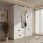 Armoire - adwolt - adwolt - 2 portes battantes - 4 tiroirs - avec miroir 130x51. 8x181. 5 cm