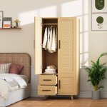 Armoire - adwolt - adwolt - 3 portes battantes - 2 tiroirs - osier teinte ch�ne