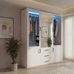 Armoire - adwolt - adwolt - 4 portes 3 tiroirs - miroirs & �clairage led - blanc laqu� 130x51. 8x181. ...