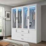 Adwolt armoire 6 portes battantes 3 tiroirs porte transparente avec �clairage led 160�51. 8x182cm