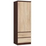 Armoire akord s60 weng� 60 cm 2 portes 2 tiroirs fa�ade ch�ne sonoma 1 �tag�re 60x51x180 cm