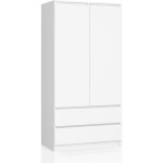 Armoire akord s90 blanche 90 cm 2 portes 2 tiroirs fa�ade blanche 4 �tag�res 90x51x180 cm
