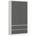Armoire akord s90 blanche 90 cm 2 portes 2 tiroirs fa�ade gris graphite 4 �tag�res 90x51x180 cm