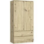Armoire akord s90 ch�ne artisan 90 cm 2 portes 2 tiroirs fa�ade ch�ne artisan 4 �tag�res 90x51x180 cm ...
