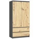 Armoire akord s90 gris graphite 90 cm 2 portes 2 tiroirs fa�ade ch�ne artisan 4 �tag�res 90x51x180 cm ...