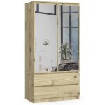 Armoire akord s90 avec miroir ch�ne artisan 90 cm 2 portes 2 tiroirs fa�ade ch�ne artisan 4 �tag�res ...