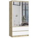 Armoire akord s90 avec miroir ch�ne artisan 90 cm 2 portes 2 tiroirs fa�ade blanche 4 �tag�res 90x51x180 ...