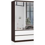 Armoire akord s90 avec miroir weng� 90 cm 2 portes 2 tiroirs fa�ade blanche 4 �tag�res 90x51x180 cm
