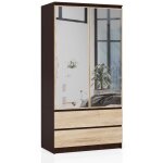 Armoire akord s90 avec miroir weng� 90 cm 2 portes 2 tiroirs fa�ade ch�ne sonoma 4 �tag�res 90x51x180 ...