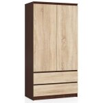 Armoire akord s90 weng� 90 cm 2 portes 2 tiroirs fa�ade ch�ne sonoma 4 �tag�res 90x51x180 cm