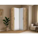 Armoire d?angle 2 portes ? l106 cm ? blanc et naturel clair - lamiki