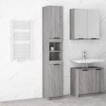 Armoire de bain - sonoma - 32x34x188, 5 cm - bois d'ingénierie - couleur gris - montage facile Armoire de bain - sonoma - 32x34x188, 5 cm - bois d'ingénierie - couleur gris - montage facile