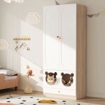 Armoire avec barre penderie avec zone pour chat natural + white 80 x 50 x 200 cm maisentiel